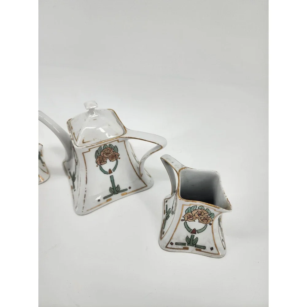 Antique Bavaria Favorite Hand Painted 3pc‎ Tea Set Art Nouveau Floral 1913